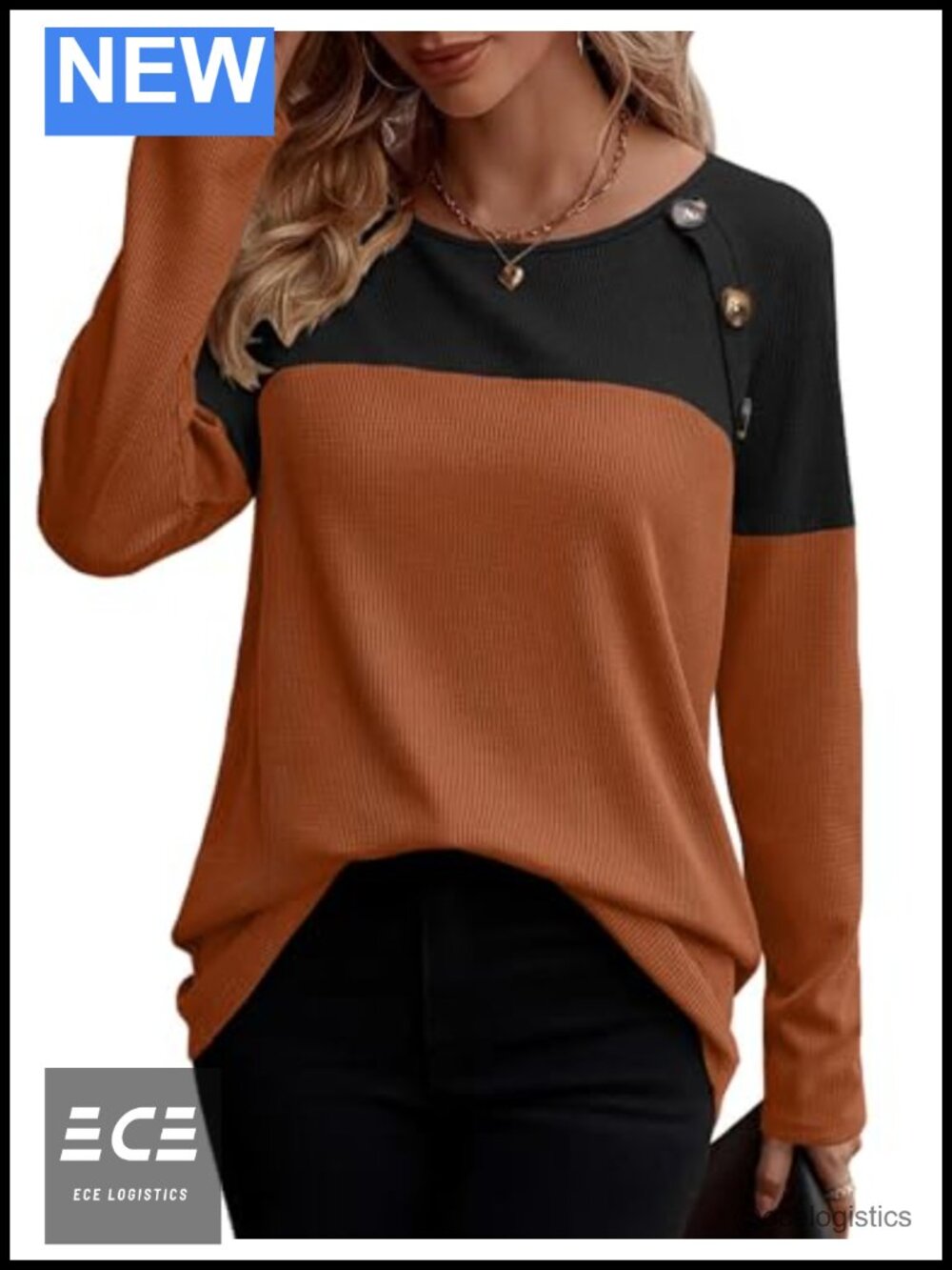 Zeagoo Waffle Knit Long Sleeve Tunic Top Button Detail Women's Size